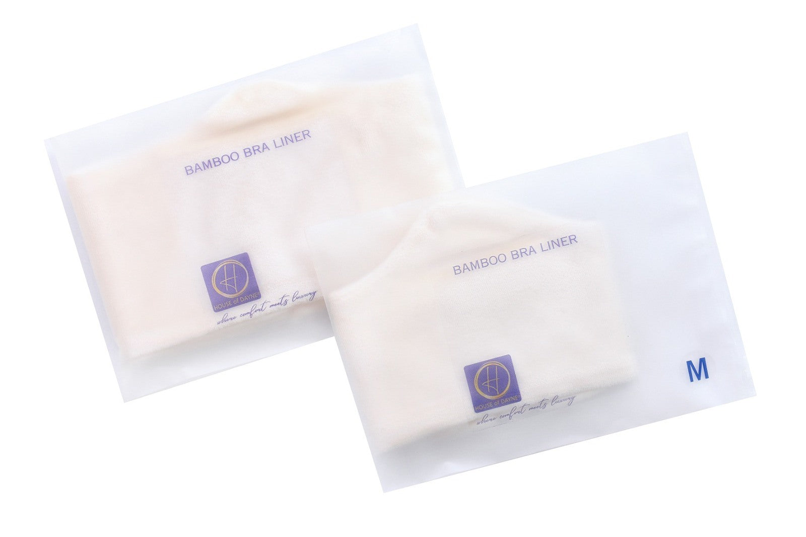 Two bamboo bra liners in clear packaging on a white background